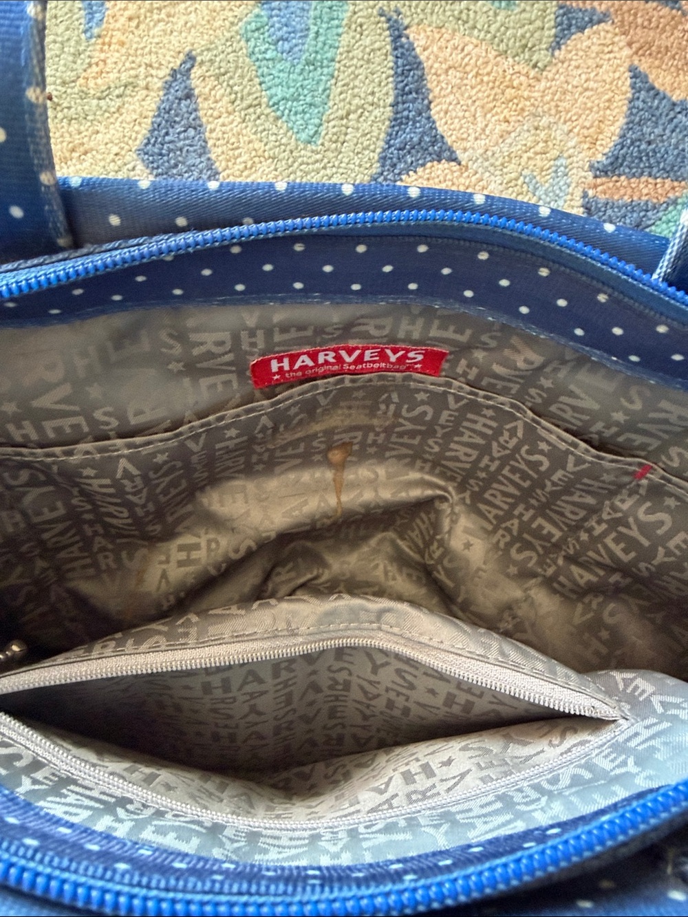 Harveys Navy Blue Polka Dot Woven Shoulder Bag - Picture 6 of 8